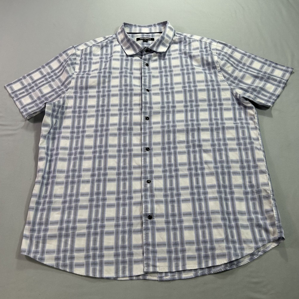 Karl Lagerfeld Shirt Mens XL Plaid Short Sleeve Button Up Casual